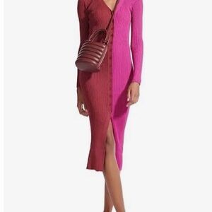 STAUD Pink and Red Midi Dress
